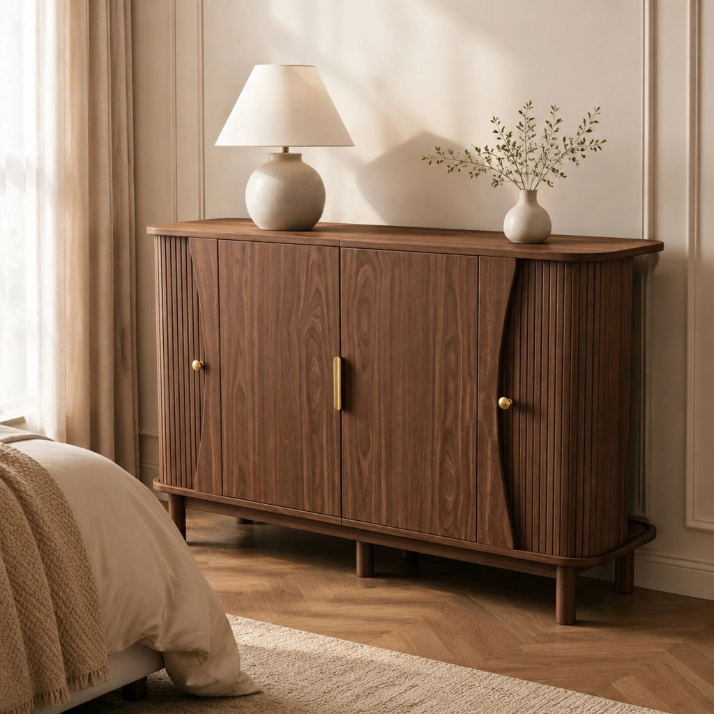 Credenza con 2 ante scorrevoli e ripiano regolabile per soggiorno 140×40×88 cm noce