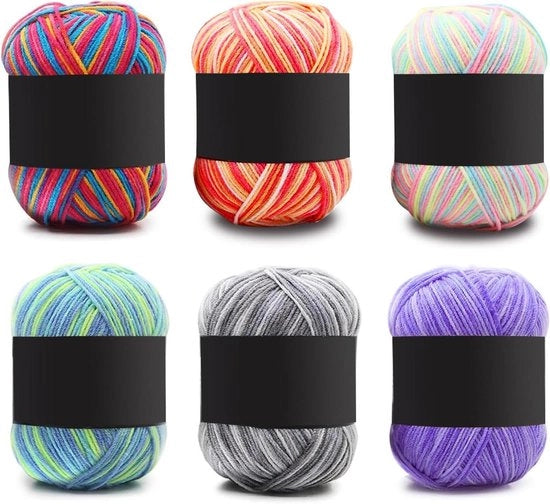 Set di Filo Acrilico Colorato per Principianti - 6 Pezzi di Filo da 50 g - Filo a Mano - Filo a Cotone - Set Multicolore per Hacking, Maglia e Creazioni DIY con Filo Leggero