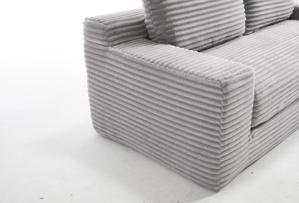 DIVANO LETTO 2 in 1 Compatto in Tessuto a Coste Grigio Chiaro