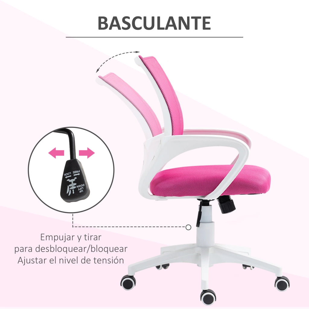 Sedia da ufficio girevole in rete con schienale regolabile e braccioli ¨C zephmum ¨C rosa