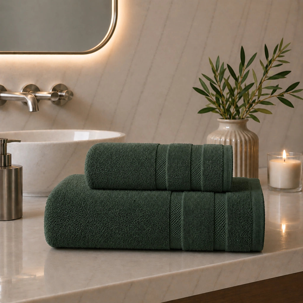 Saleneba, Telo Bagno set di 2 Asciugamano Viso 60x110 cm Asciugamano Ospite 40x60 cm, Verde