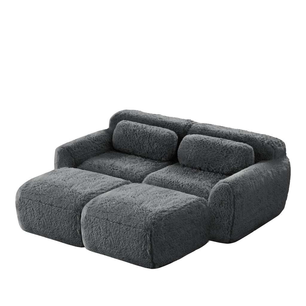 Divano Letto Modulare 2 Posti con Ottoman ¨C MINIMAL ¨C Tessuto Grigio