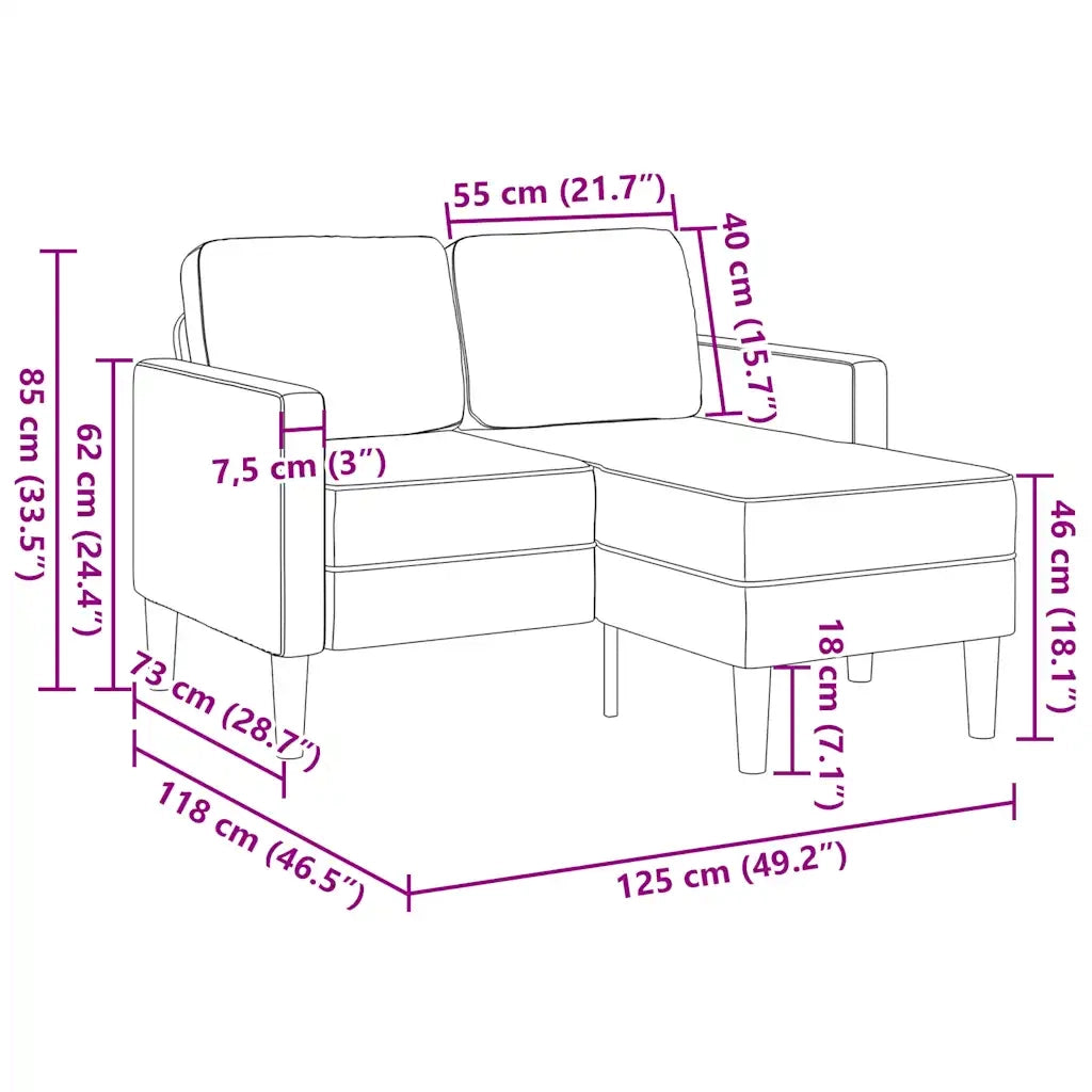 Divano 2 Posti con Chaise longue a L-Sofa 2 Posti con Chaise Marrone 125 cm Similpelle