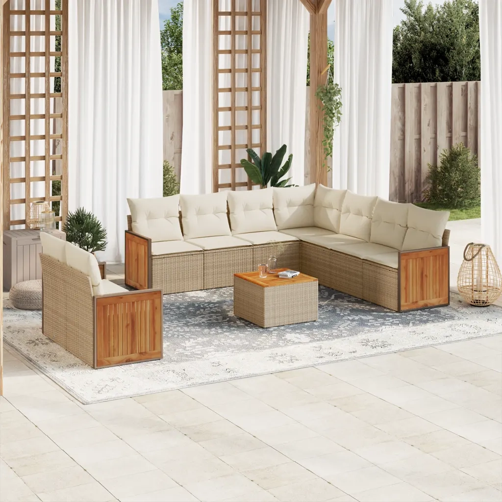 Set Divano da Giardino 10 pz con Cuscini Beige in Polyrattancod mxl 88851