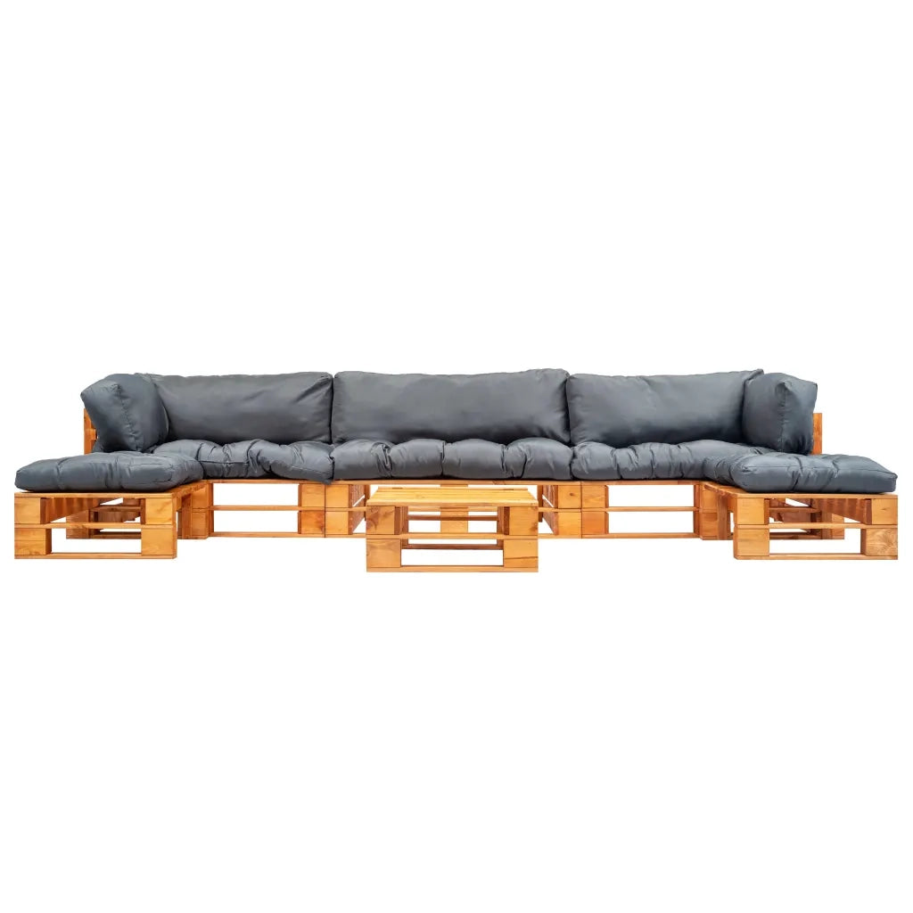 Set Divani da Giardino su Pallet 6 pz Cuscini Grigi in Legno 277467