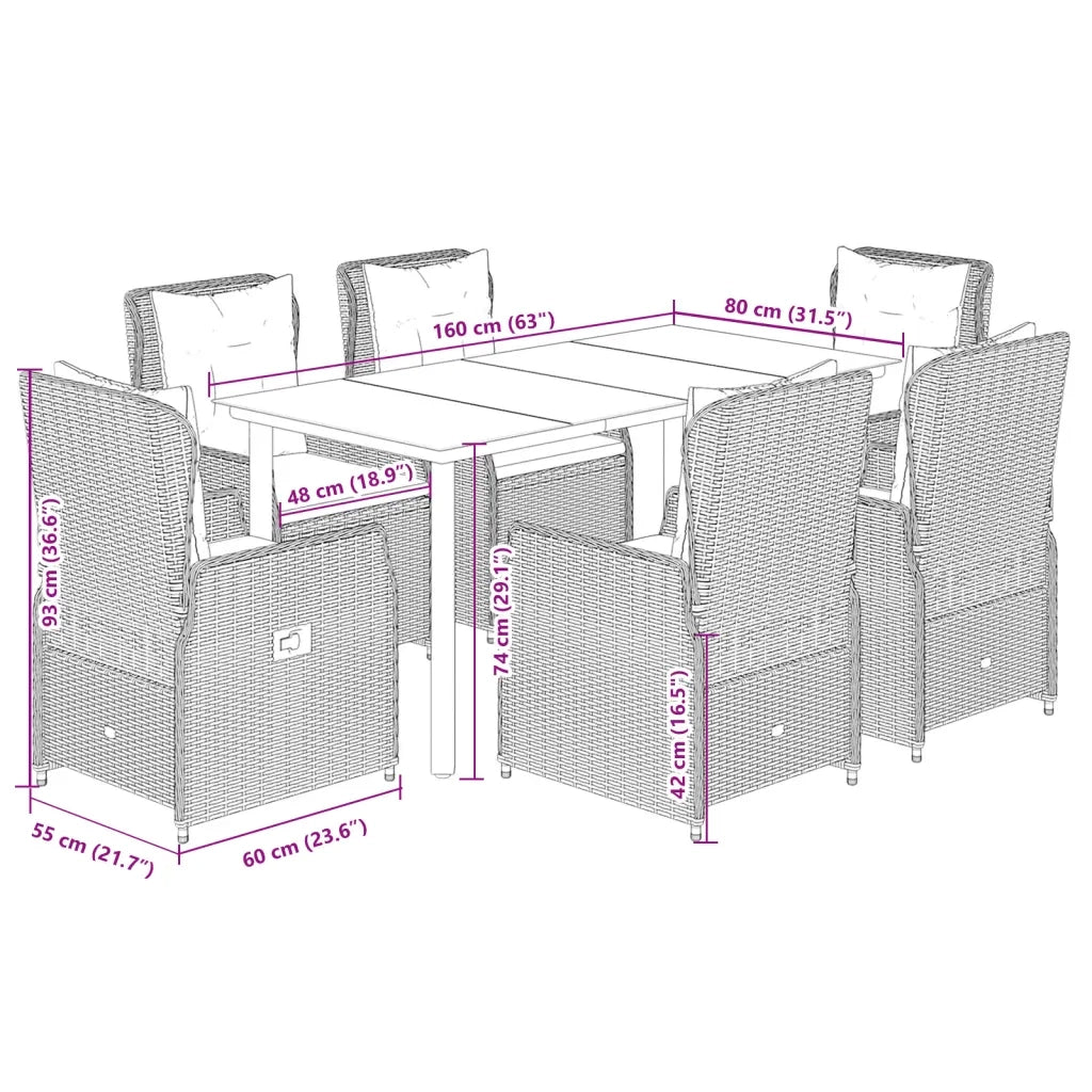 Set da Pranzo da Giardino 7 pz con Cuscini Beige in Polyrattan 3262879