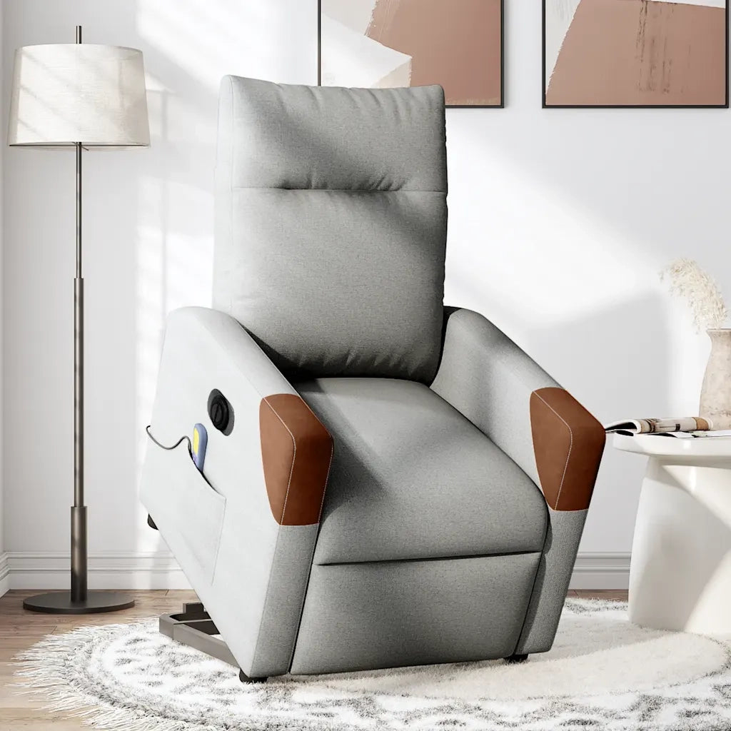 vidaXL Poltrona Alzapersona Massaggi Elettrica Grigio Nuvola Tessuto