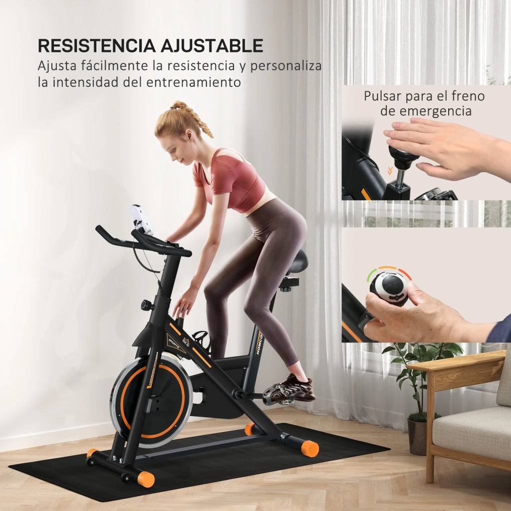 Bicicletta da camera con volante 8 kg display LCD cardiofrequenzimetro sella e manubrio regolabili ¨C zephmum ¨C 103x48x115 cm arancione