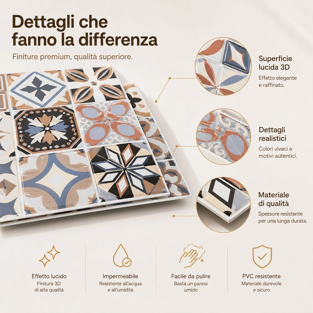 Set 10 Pannelli Adesivi Piastrelle per Muro Parete 30.5 cm Decorazione Mosaico