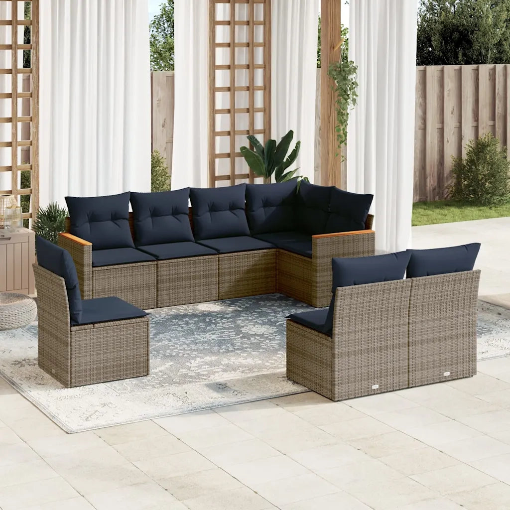 Set Divani da Giardino 8 pz con Cuscini Grigio in Polyrattan 3226047