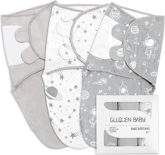 Slaapzak per bambino 0-3 mesi, 100% cotone biologico, certificato Oeko-Tex, sacco per neonati, unisex, confezione di 3 coperte (grigio)
