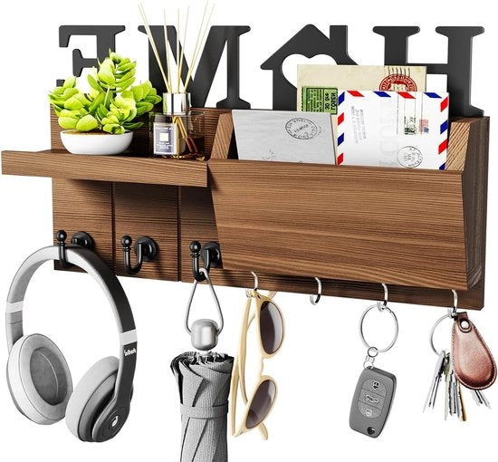 Sostegno per chiavi in legno con 7 ganci per chiavi e pannello per ingresso, porta principale, corridoio, camera da letto, ufficio - marrone.