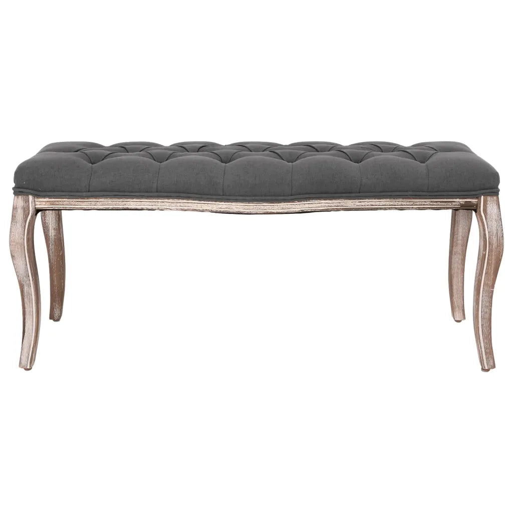 Panca in Lino e Legno Massello 110x38x48 cm Grigio Scuro 245360