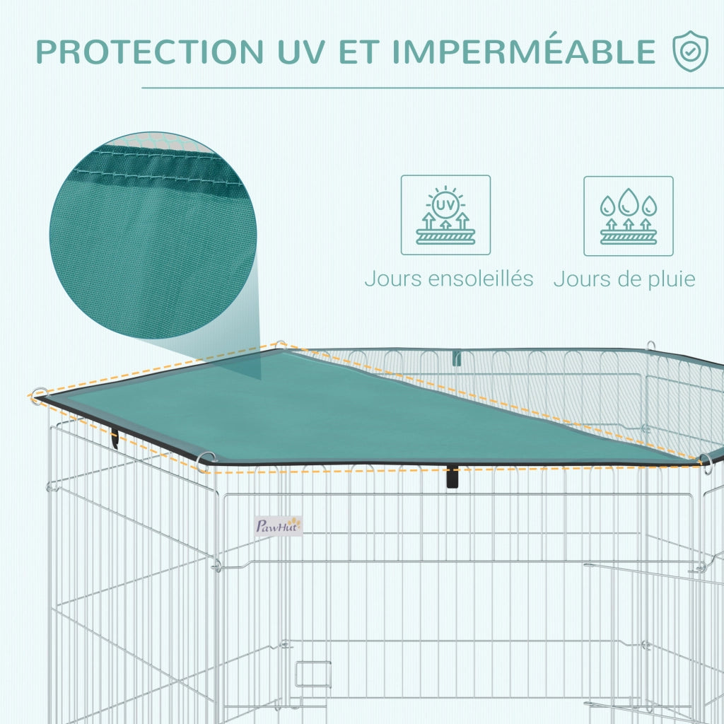 Recinto per Cane 6 Pannelli con Tetto Modulabile Pieghevole ¨C Zephmum ¨C Argento Verde 60H cm