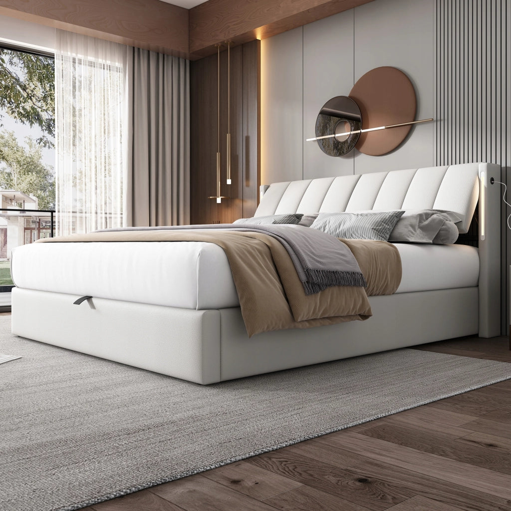 Letto Matrimoniale - Xylo - 180x200 cm - Bianco - USB LED Testiera Regolabile