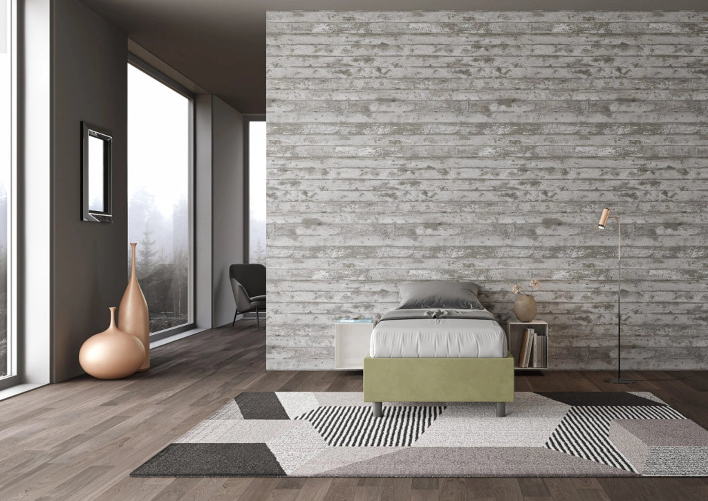 BS COM Letto singolo con rete imbottito 80x210 microfibra tè verde