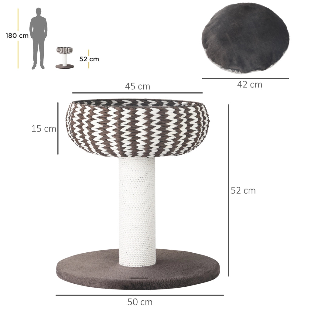 Torre Riscatore per Gatti con Letto e Cuscino ¨C Zephmum ¨C 50x50x52 cm Marrone e Bianco