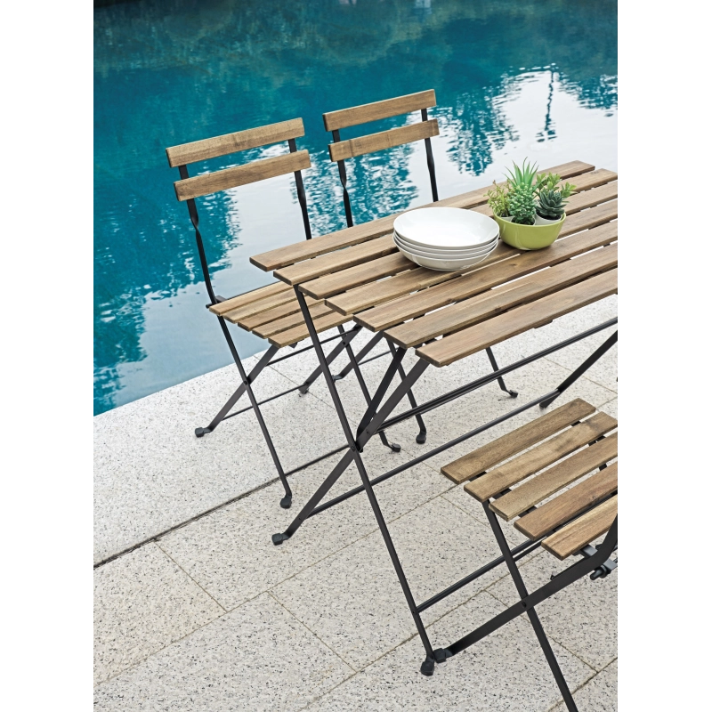 Set Bistrò In Ferro E Acacia Fsc Scura - 4 Sedie E Un Tavolo 100X54 Cm Moia