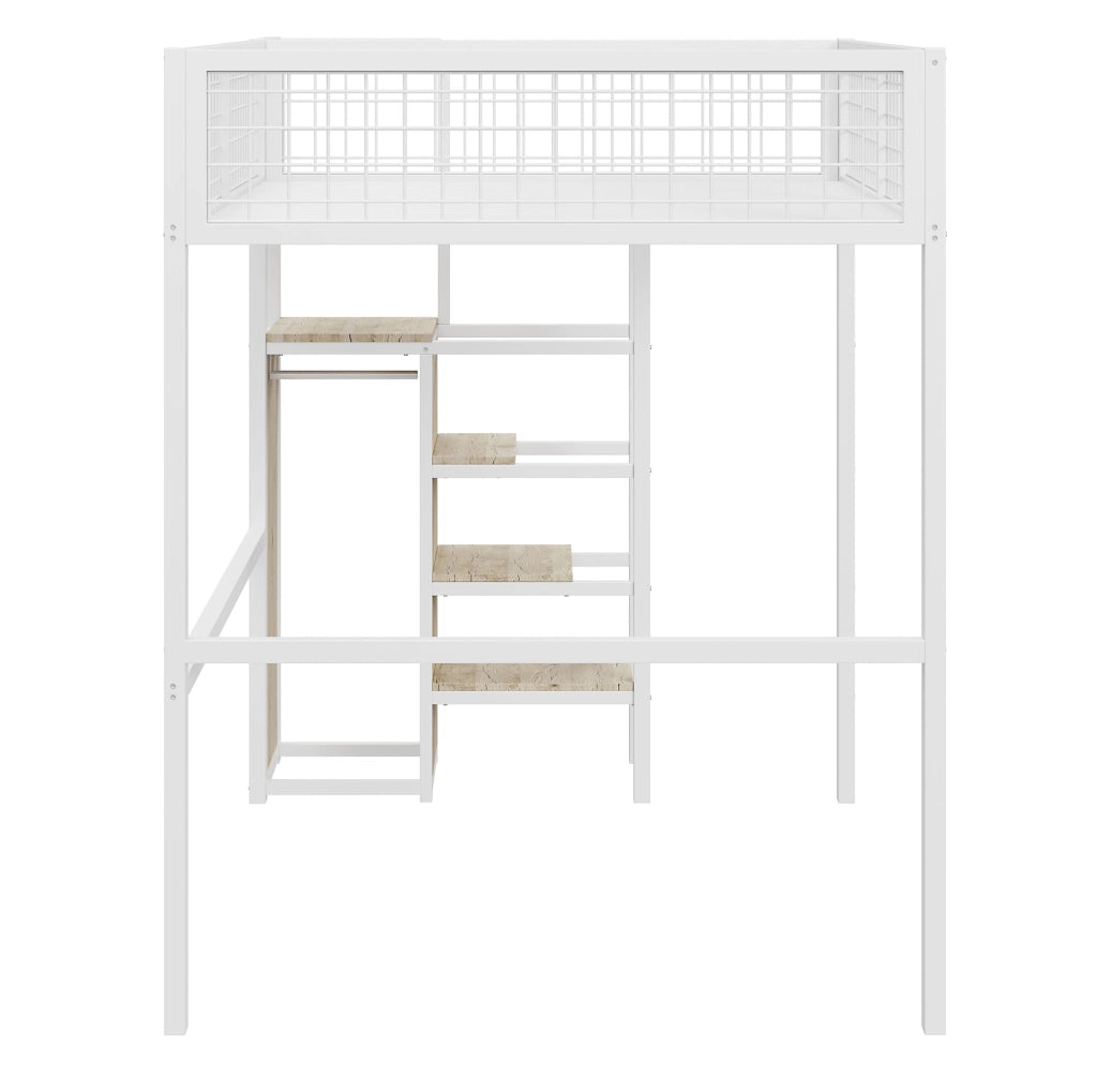 Letto a castello con scala e armadio integrato 140x200 cm; in metallo bianco