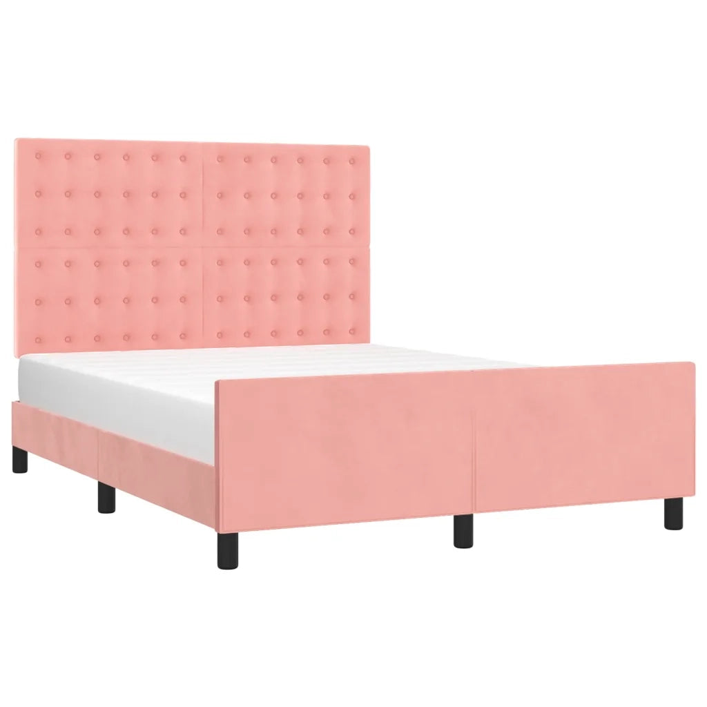 Giroletto con Testiera-Letto con Testiera Rosa 140x190 cm in Velluto 659950