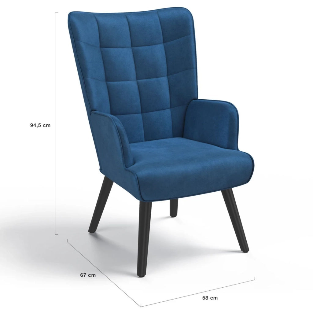 IDMarket - Poltrona scandinava in velluto blu ANIA
