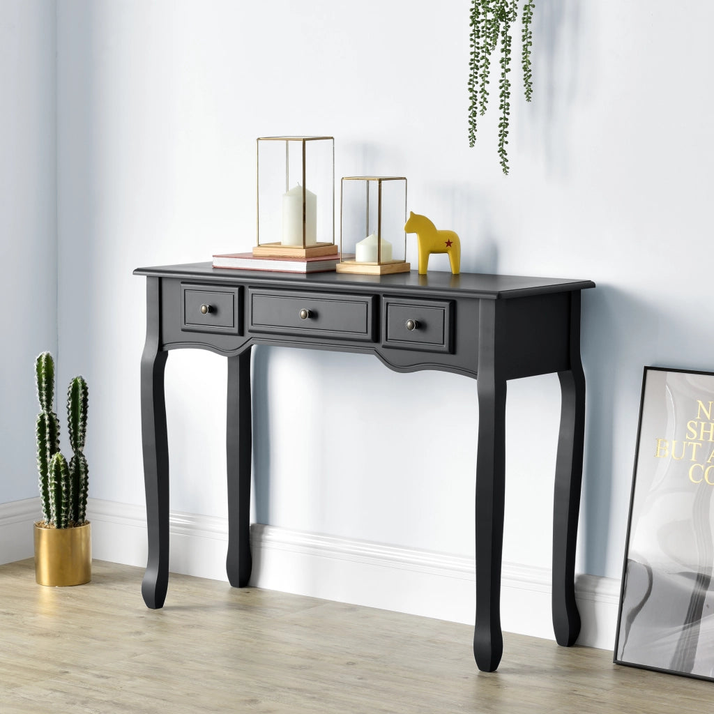 Tavolo Consolle Vintage con 3 Cassetti - Nero [en.casa]