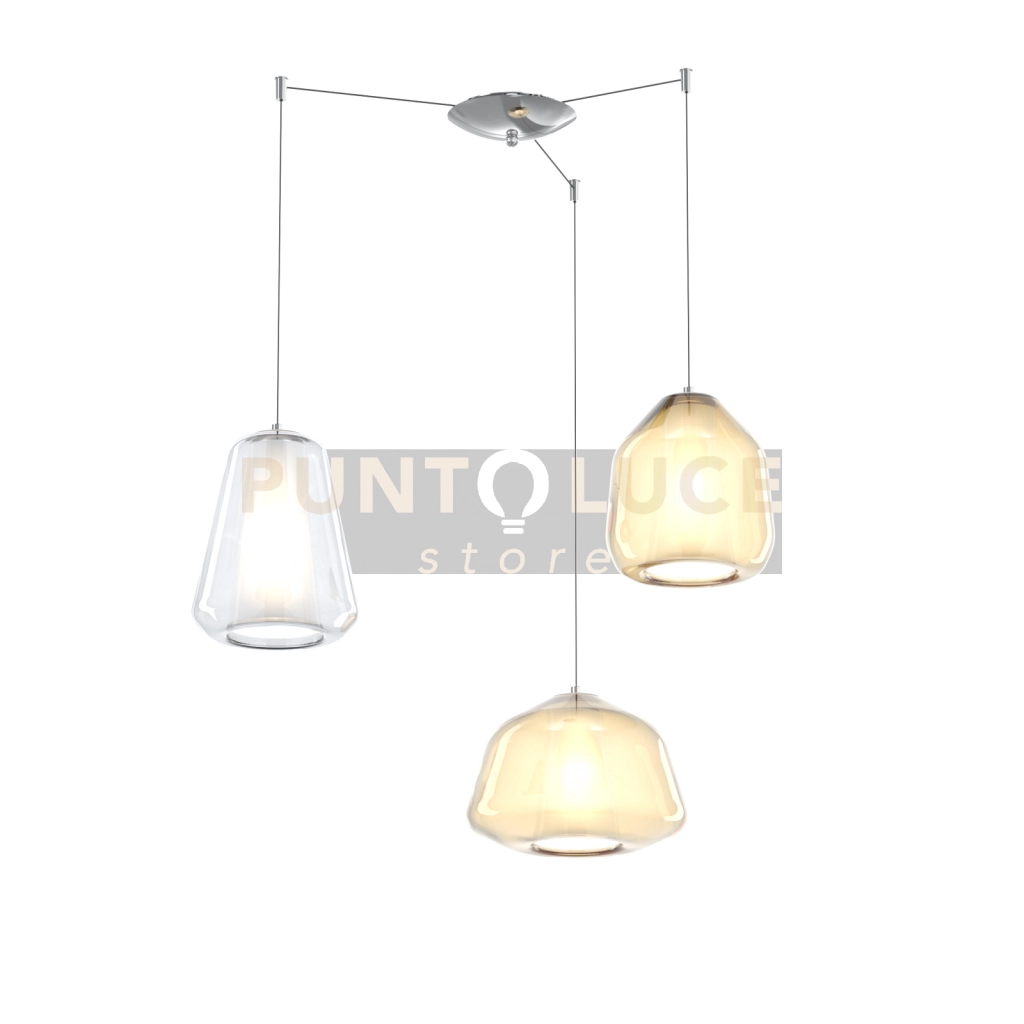 SOSPENSIONE CROMO 3 LUCI SPOSTABILE VETRI ALPHA AM + BETA AM + GAMMA TR 1176CR-S3 S ABG-TA