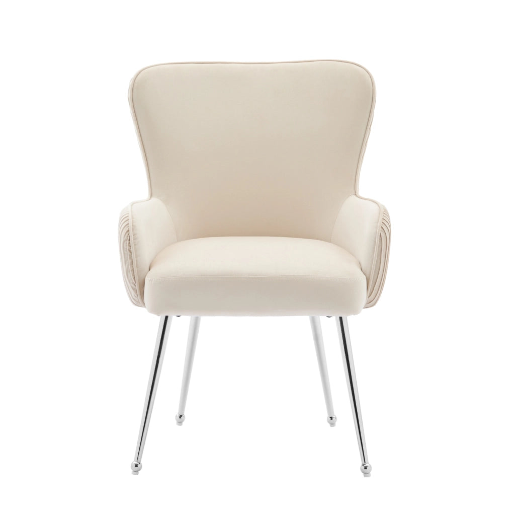Set di 4 sedie imbottite con braccioli e supporto lombare in velluto beige