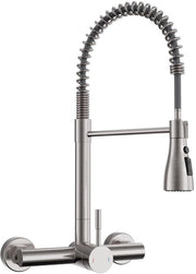 Wandkraan (15 cm gatafstand) | Doccia retrattile, rubinetto in acciaio inox lucidato a mano con 3 modalità di getto e 360° girevole - Rubinetto a forma di arco per cucina, alta pressione, 45 cm di altezza