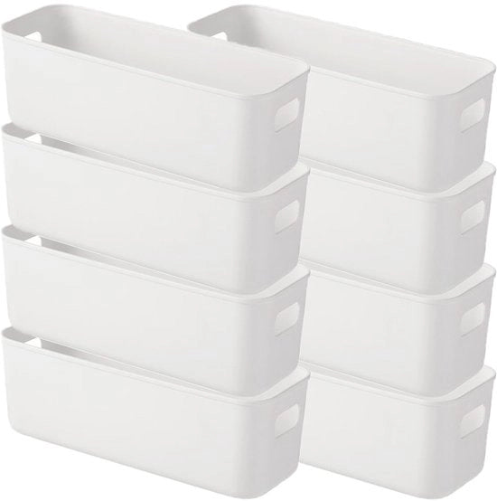 Set di archiviazione da 8 pezzi per la camera da bagno - Organizzatore per la cucina e l'ufficio - 22 x 9 cm - Bianco