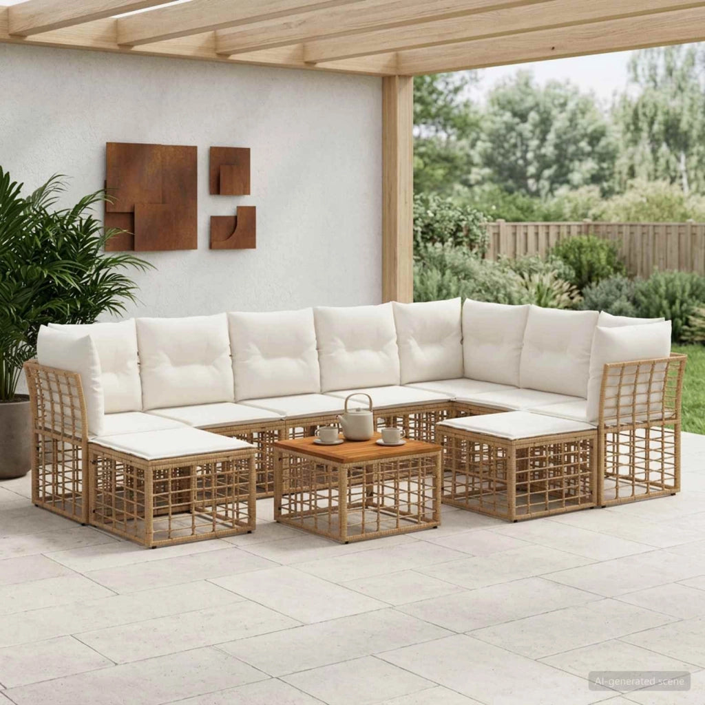 Set di divani da esterno 10 pz Naturale e Bianco Crema 3437620