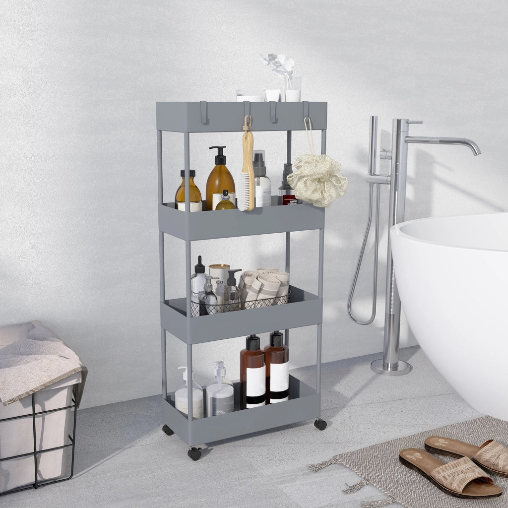 Carrello Multiuso con 4 Cestini e Ruote ¨C zephmum ¨C Grigio 40x19x90 cm