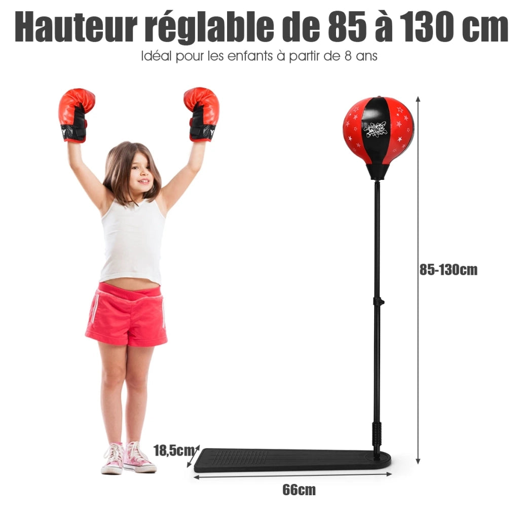 Punching Ball per Bambini Regolabile 85-130cm con Guantoni e Pompa Base Antiscivolo in PE e PVC per Casa e Gioco