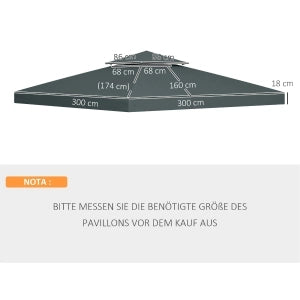 COPERTURA DI RICAMBIO PER GAZEBO 3x3 m GRIGIO IN POLIESTERE