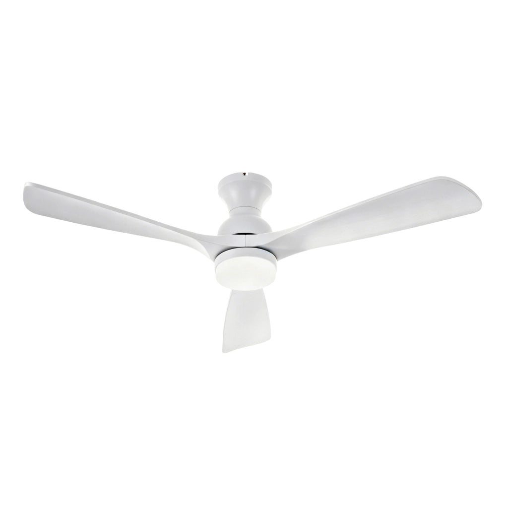 Ventilatore da soffitto con luce LED; 3 pale in legno massello; telecomando; bianco
