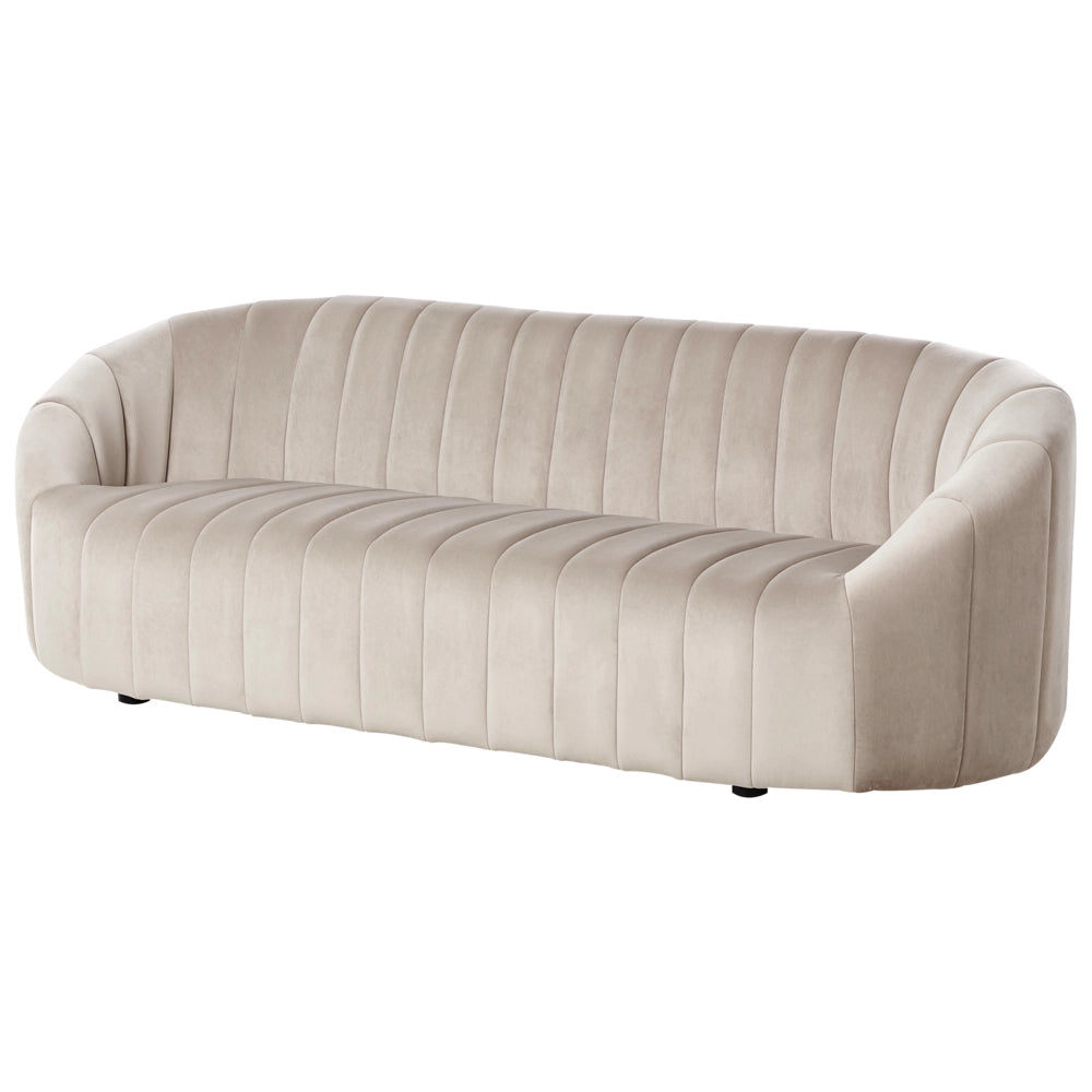 Divano in velluto a 3 posti con sedile imbottito e schienale basso beige Seduta imbottita e schienale basso