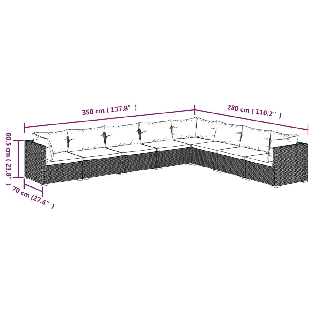 Set Divani da Giardino 8 pz con Cuscini in Polyrattan Marrone cod mxl 42230