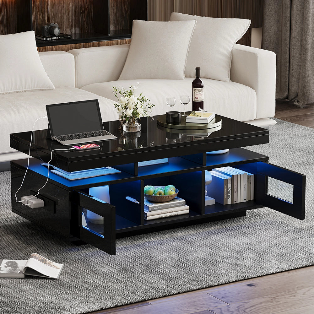 Tavolino-Xylo-100x50x43cm nero LED app presa elettrica