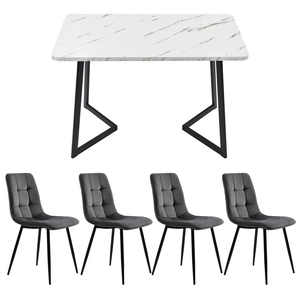 Tavolo da pranzo per 4 persone con 4 sedie rettangolare moderno per cucina e sala da pranzo in MDF grigio 117 × 68 × 75 cm