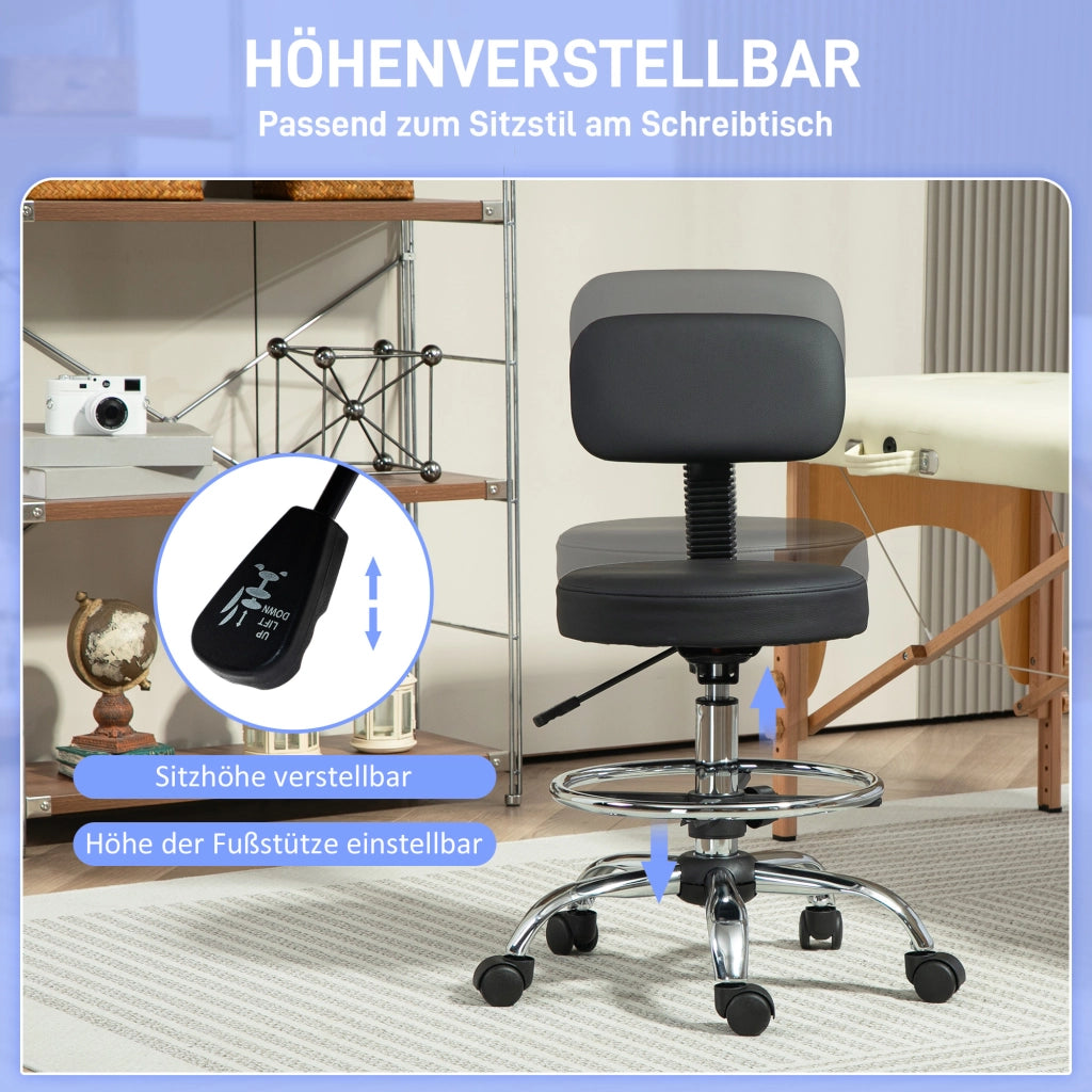 Sedia da ufficio ergonomica girevole in pelle sintetica con poggiapiedi regolabile nera 52 × 52 × 78-92 cm