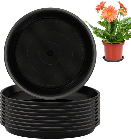 Vaso di Fiori con Sostegno - Plastica - Adatto per Interno e Esterno - 10 Pezzi - Nero - 15 cm