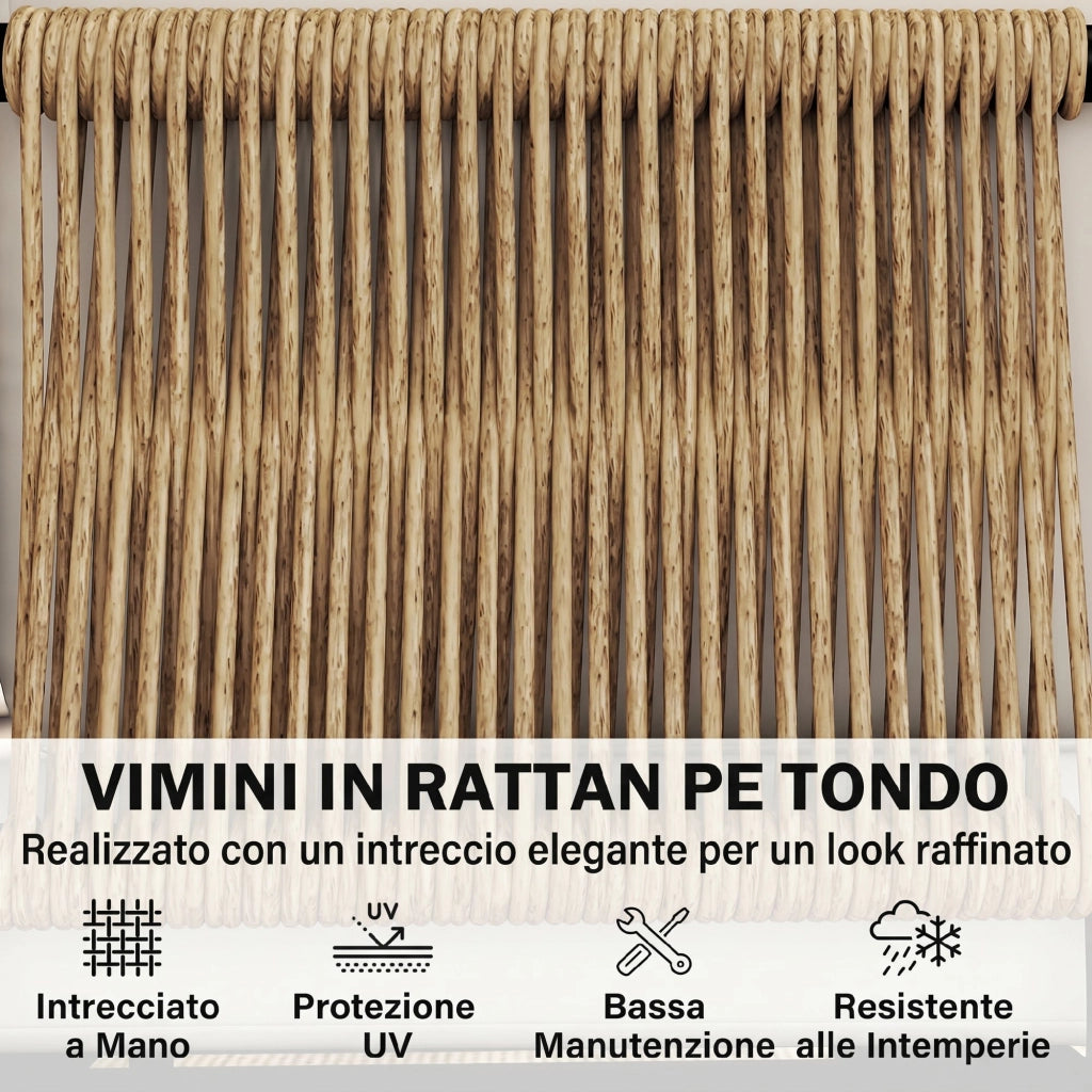 Set Giardino 5 Pezzi. Rattan Componibile L con Cuscini. Colore Cachi