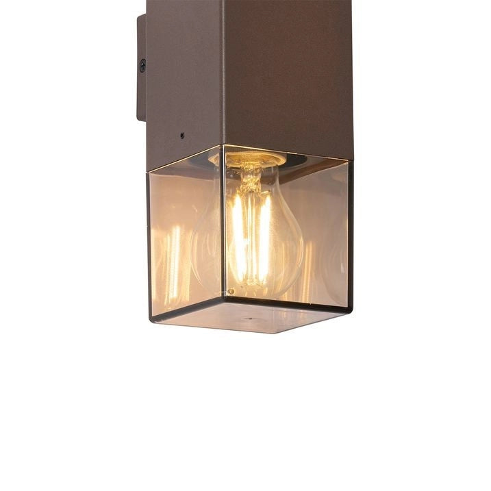 Applique da Esterno Up & Down IP44 – Lampada da Parete Biemissione Marrone con Attacco E27, Diffusore in Acrilico Trasparente, Lampadine non incluse