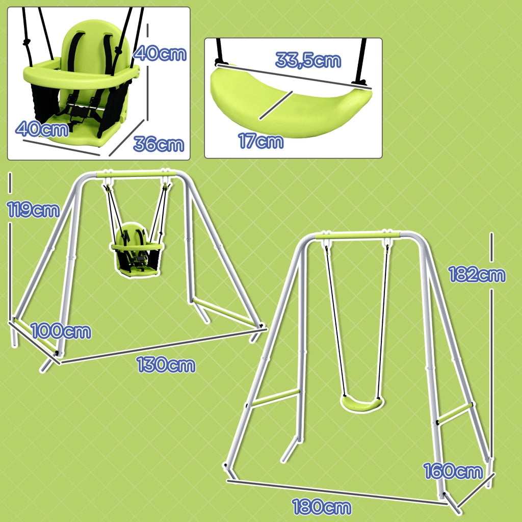 Altalena Portico 2 in 1 per Bambini ¨C Zephmum ¨C Verde con Cintura di Sicurezza a 5 Punti