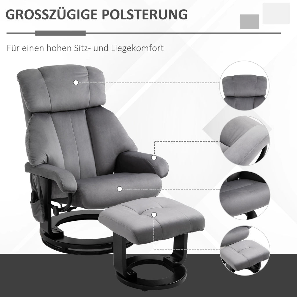 Poltrona Relax Massaggiante Girevole con Poggiapiedi ¨C zephmum ¨C Grigio, Velluto