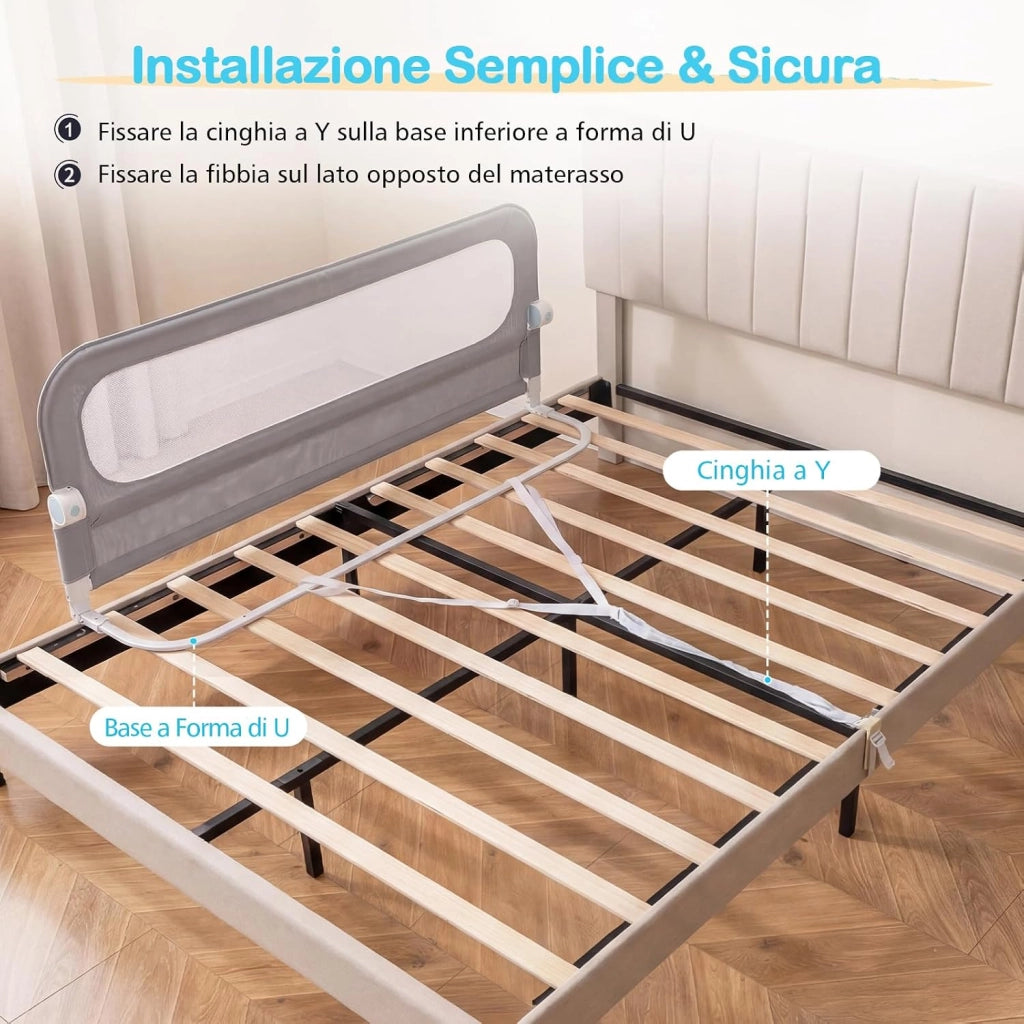 Sponda Letto Anticaduta per Bambini 150 cm, Grigio
Barriera di Sicurezza Pieghevole per Neonati con Altezza 3 Livelli Regolabile, Cinghia Fissaggio Sicuro, Protezione Neonati