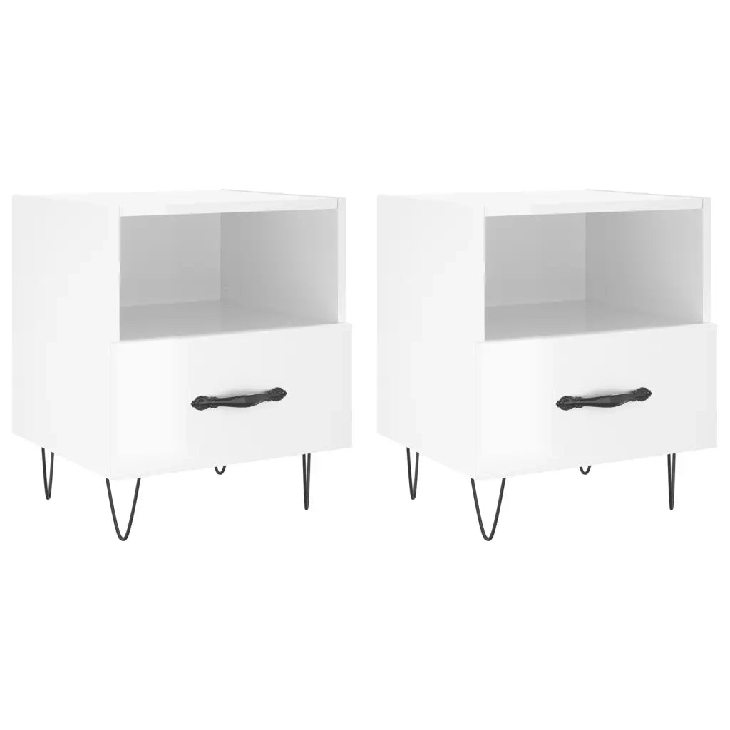 Comodini 2 pz Bianco Lucido 40x35x47,5 cm in Legno Multistrato 827425
