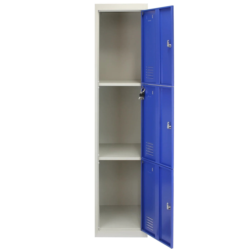 3 Armadietti da Montare con 3 Porte Blu Acciaio per Scuole Palestre e Spogliatoi