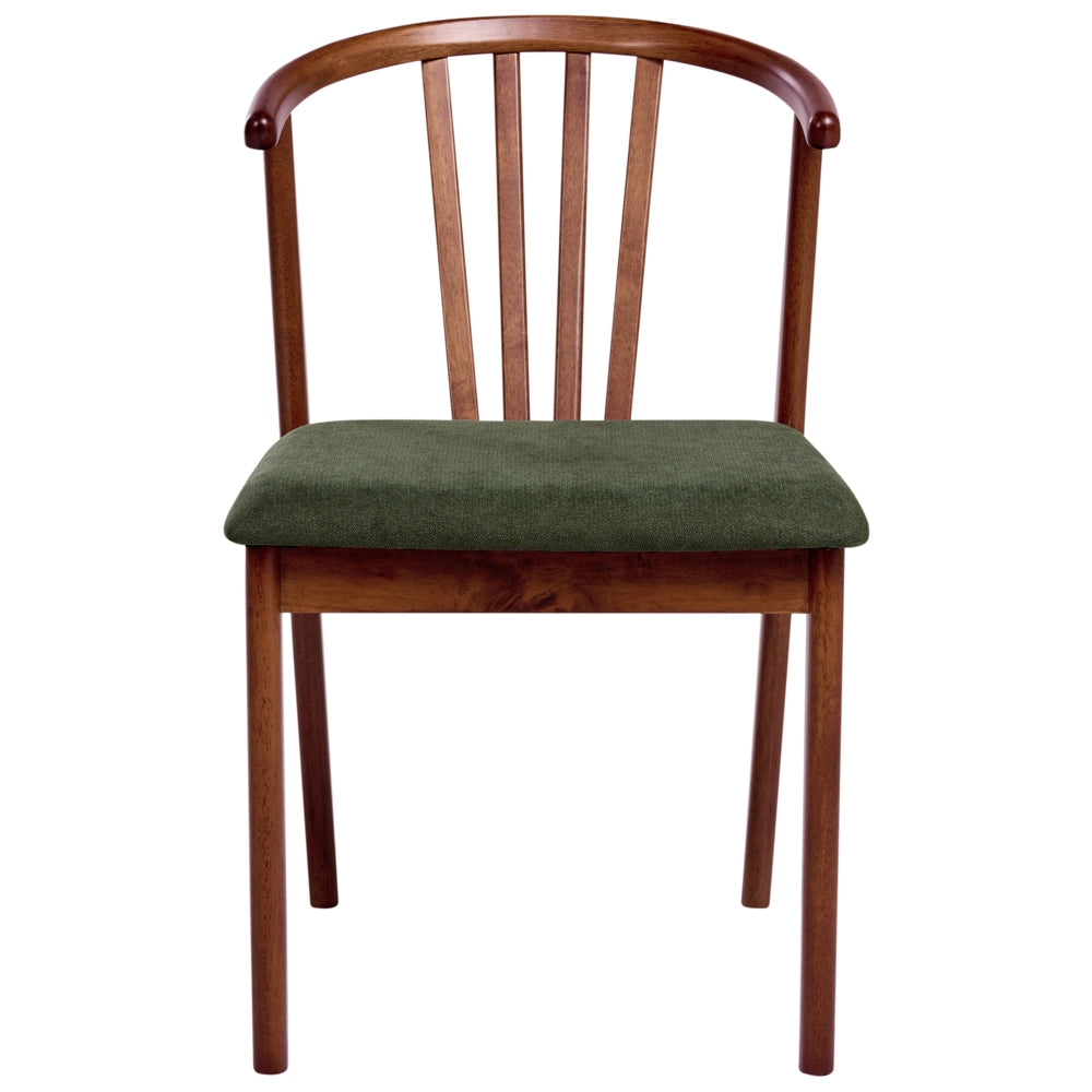 Set di 2 sedie da pranzo marrone scuro e verde scuro in legno di caucciù con seduta imbottita in poliestere Stile tradizionale