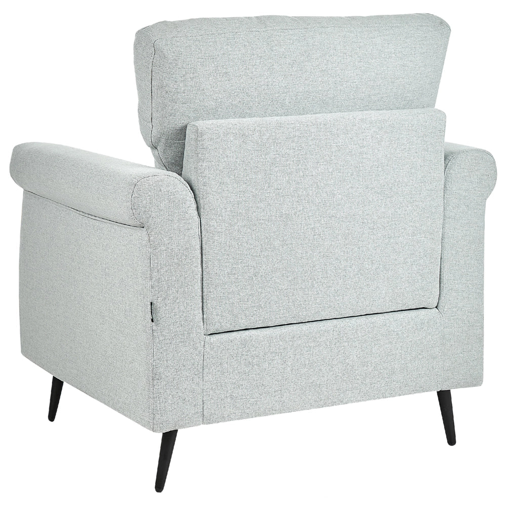 Poltrona Rivestimento in Tessuto Grigio Chiaro Gambe in Metallo nero Cuscini Seduta e Schienale Sfoderabili Stile Retrò Glam